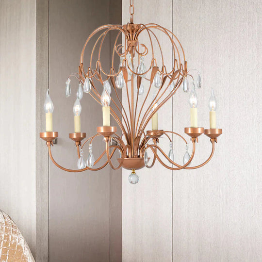 Brass 5/6 Lights Chandelier Light Fixture Traditional Metal And Crystal Candle Pendant Lamp For