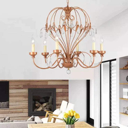 Brass 5/6 Lights Chandelier Light Fixture Traditional Metal And Crystal Candle Pendant Lamp For