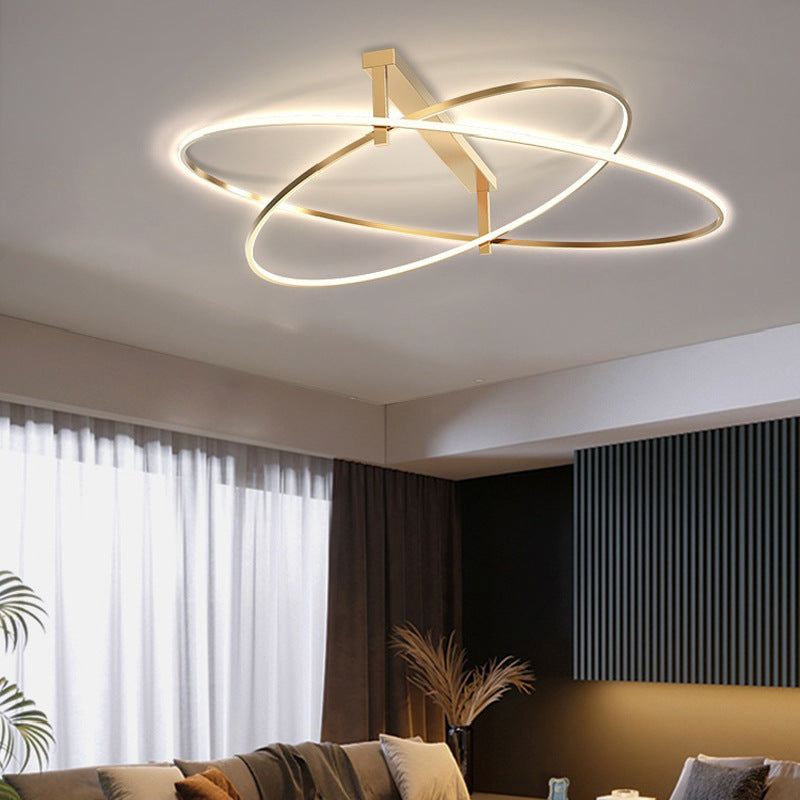 Elegant Living Room Glow: Gold Minimalist Oval Led Ceiling Light With 2 Metal Heads