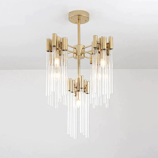 Brass Radial Hanging Lamp Traditional Fluted Crystal 5/9 Heads Dining Room Chandelier Light