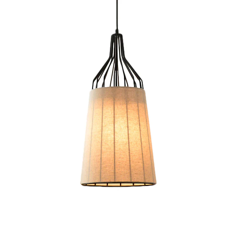 Vintage Tapered Ceiling Chandelier 3 Lights Fabric Suspension Light In Black/Coffee/Beige With Iron