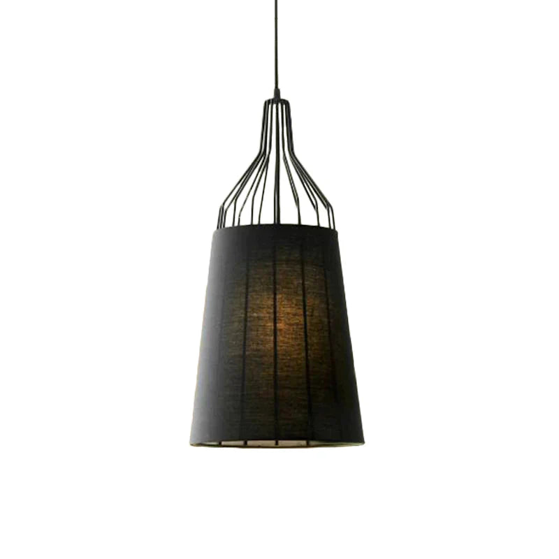 Vintage Tapered Ceiling Chandelier 3 Lights Fabric Suspension Light In Black/Coffee/Beige With Iron