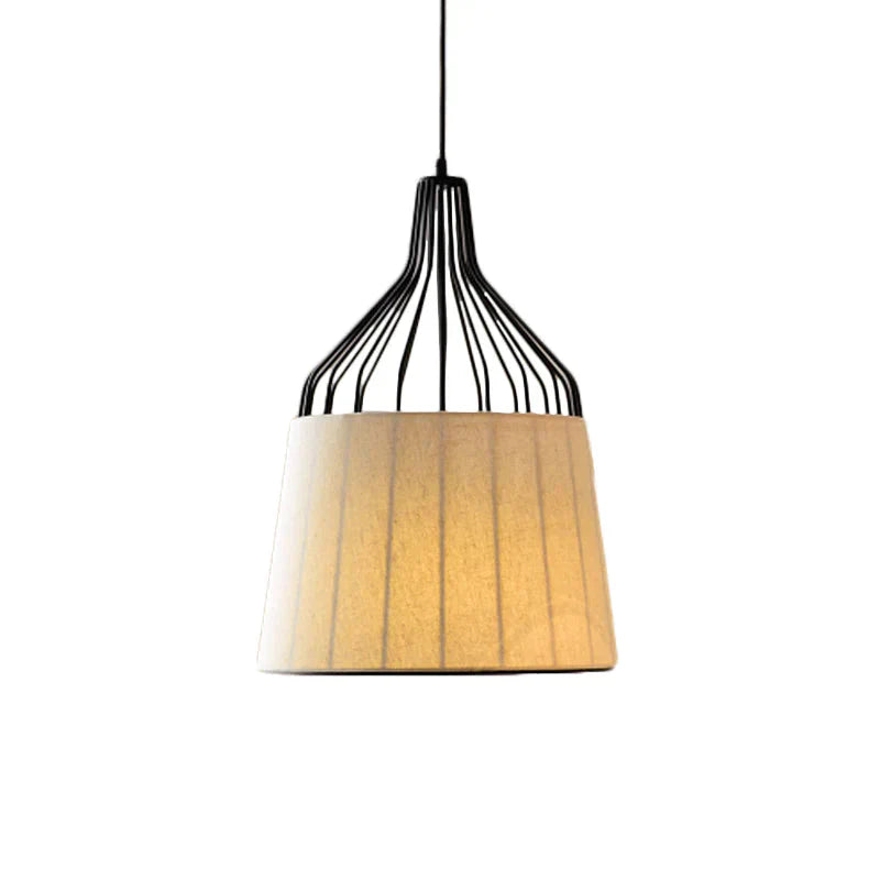 Vintage Tapered Ceiling Chandelier 3 Lights Fabric Suspension Light In Black/Coffee/Beige With Iron