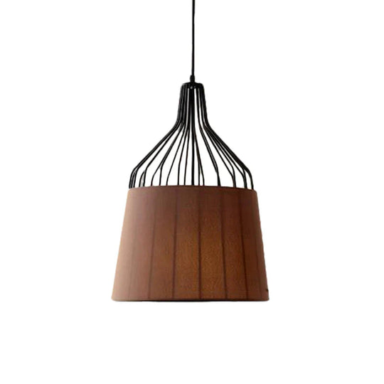 Vintage Tapered Ceiling Chandelier 3 Lights Fabric Suspension Light In Black/Coffee/Beige With Iron