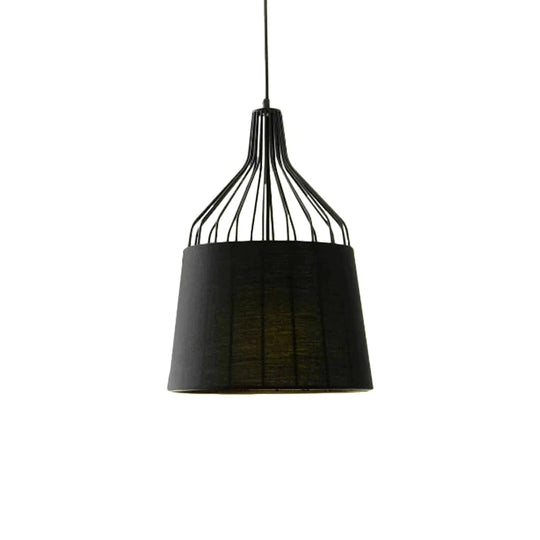 Vintage Tapered Ceiling Chandelier 3 Lights Fabric Suspension Light In Black/Coffee/Beige With Iron