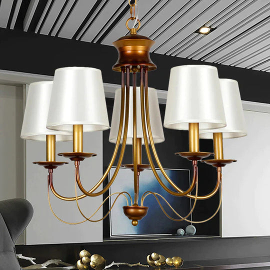 Brass Finish Ceiling Light With White Fabric Lamp Shade3/5/6 Lights