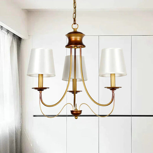 Brass Finish Ceiling Light With White Fabric Lamp Shade3/5/6 Lights