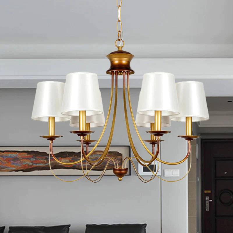 Brass Finish Ceiling Light With White Fabric Lamp Shade3/5/6 Lights