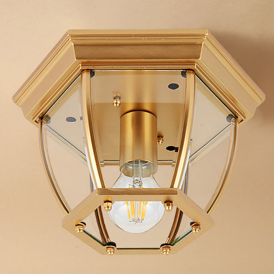 Classic Bedroom Charm: 1 - Light Glass Shade Colonial Style Polyhedron Flush Mount Ceiling Light