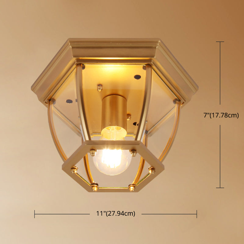 Classic Bedroom Charm: 1 - Light Glass Shade Colonial Style Polyhedron Flush Mount Ceiling Light
