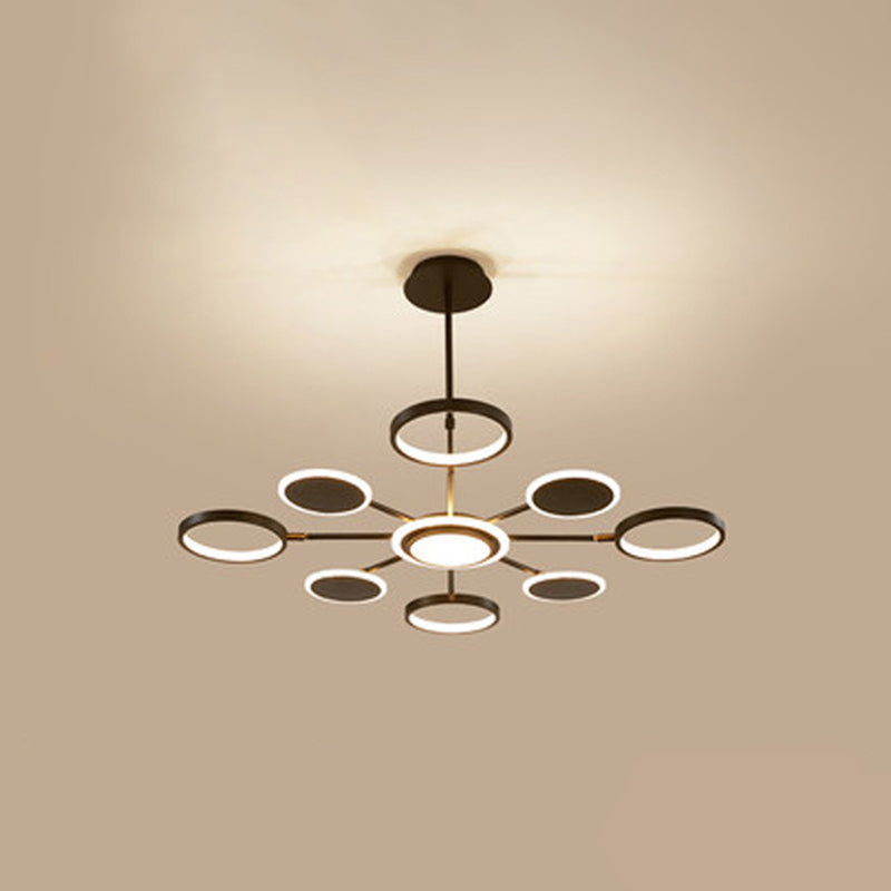 Maria - Circle Led Ceiling Chandelier: Modern Metal Hung Fixture 8 / Black Third Gear