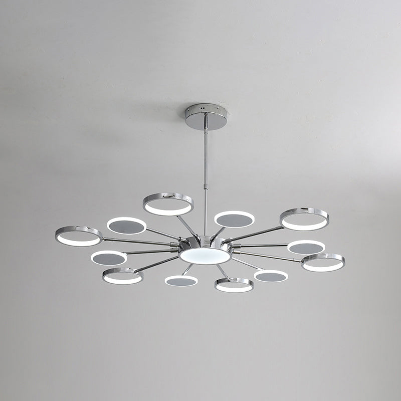 Elena - Modernist Metal Pendant Chandelier For Living Room 12 / Chrome White