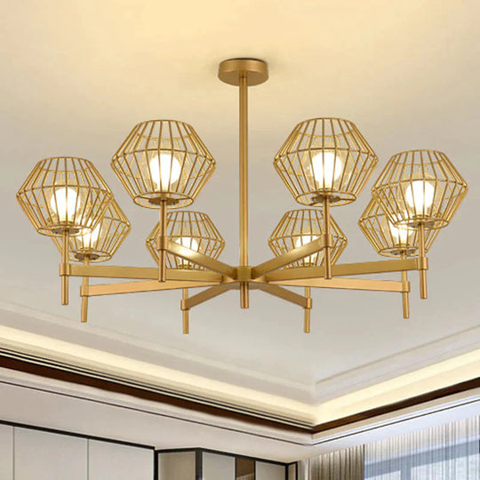 31.5’/39’ Wide Gold Cage Chandelier Pendant Traditional Iron 6/8 - Head Ceiling Light Fixture