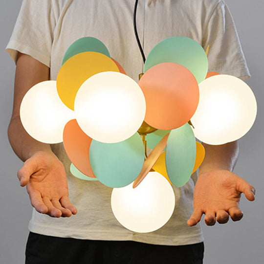 Odile - Cartoon Balloon Hanging Light Fixtures Metallic Drop Pendant With Glass Shade For Bedroom