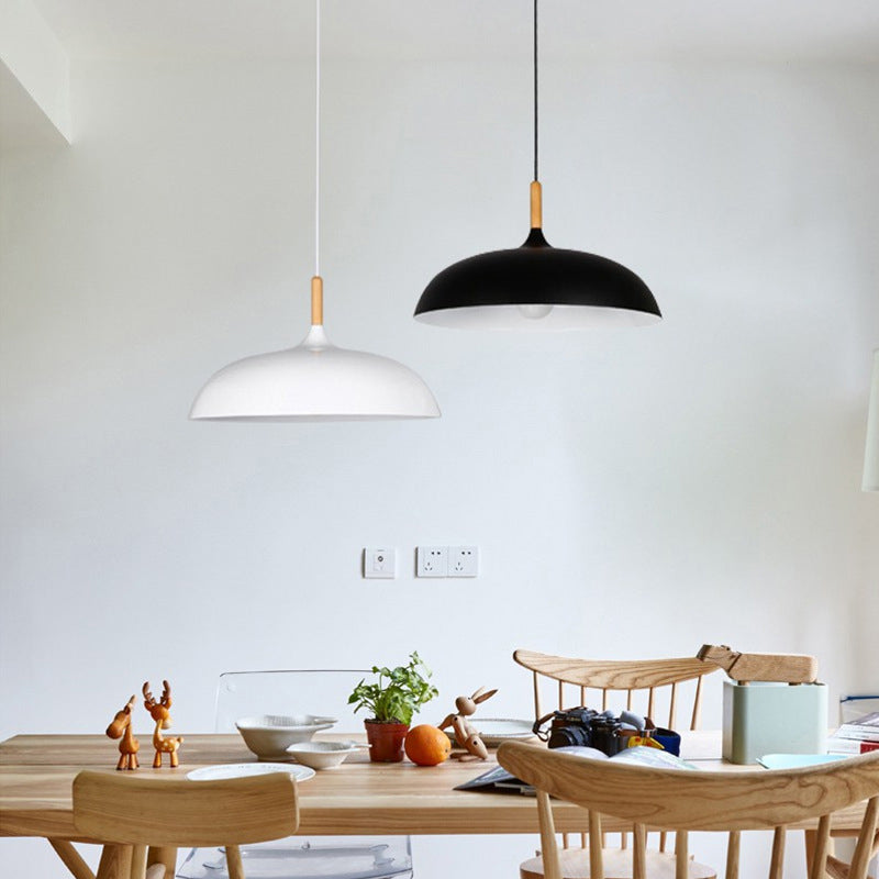 Acubens - Modern Dome Dining Room Drop Pendant With Wooden Top