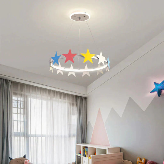19.5’/23.5’ Dia Metal Ring Chandelier Light With Star Decoration Cartoon Led Suspension In