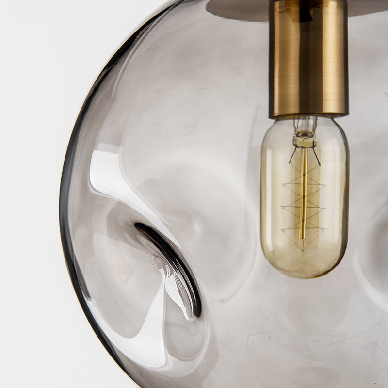Modern Hand - Blown Spherical Glass Hanging Pendant Light Smoke Gray Lighting
