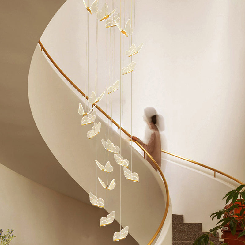 Nicole - Gold Butterfly Spiral Stairs Ceiling Lighting: Acrylic Led Pendant