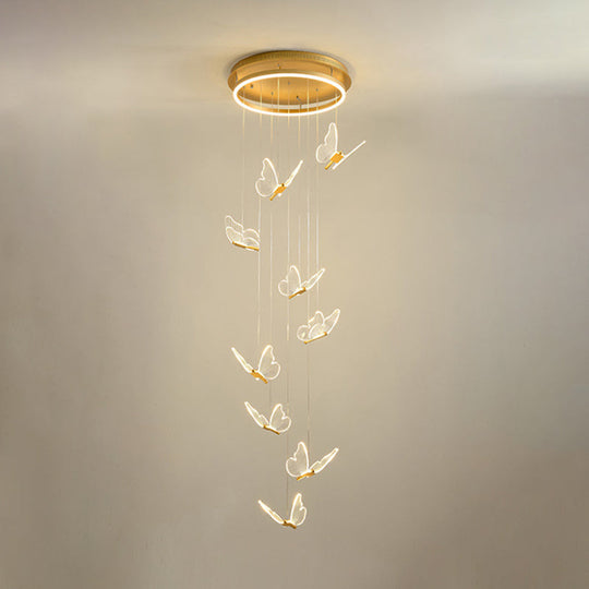 Nicole - Gold Butterfly Spiral Stairs Ceiling Lighting: Acrylic Led Pendant 9 / White