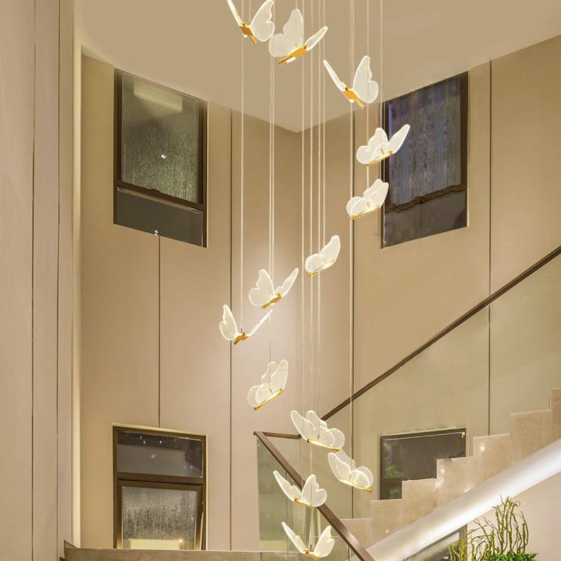 Nicole - Gold Butterfly Spiral Stairs Ceiling Lighting: Acrylic Led Pendant