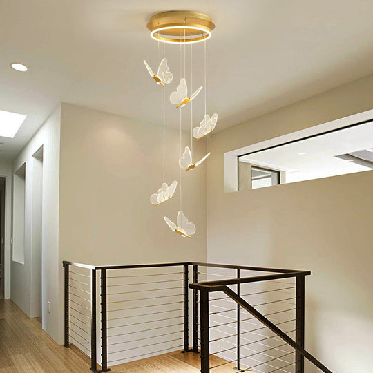 Nicole - Gold Butterfly Spiral Stairs Ceiling Lighting: Acrylic Led Pendant