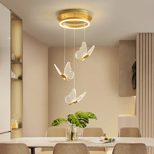 Nicole - Gold Butterfly Spiral Stairs Ceiling Lighting: Acrylic Led Pendant