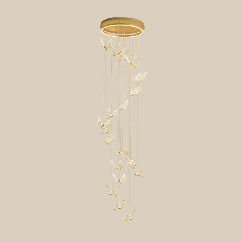 Nicole - Gold Butterfly Spiral Stairs Ceiling Lighting: Acrylic Led Pendant 19 / Warm