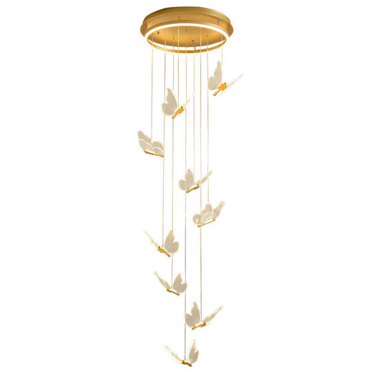 Nicole - Gold Butterfly Spiral Stairs Ceiling Lighting: Acrylic Led Pendant