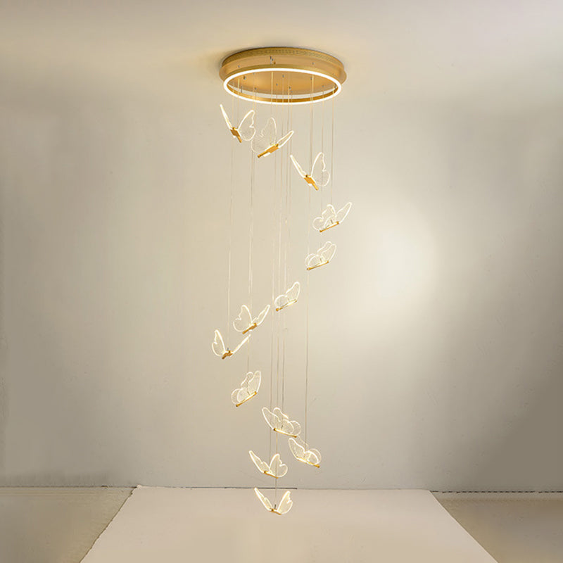 Nicole - Gold Butterfly Spiral Stairs Ceiling Lighting: Acrylic Led Pendant 13 / White