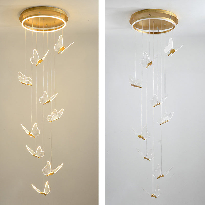 Nicole - Gold Butterfly Spiral Stairs Ceiling Lighting: Acrylic Led Pendant