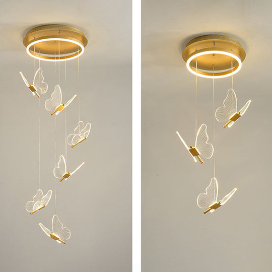 Nicole - Gold Butterfly Spiral Stairs Ceiling Lighting: Acrylic Led Pendant