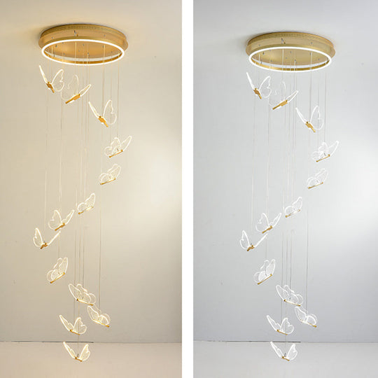 Nicole - Gold Butterfly Spiral Stairs Ceiling Lighting: Acrylic Led Pendant