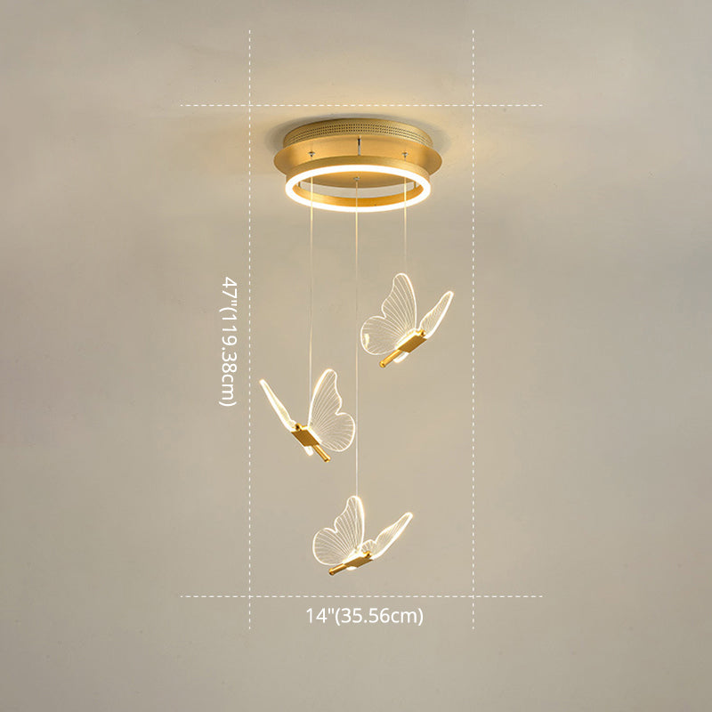 Nicole - Gold Butterfly Spiral Stairs Ceiling Lighting: Acrylic Led Pendant