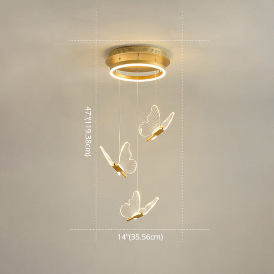 Nicole - Gold Butterfly Spiral Stairs Ceiling Lighting: Acrylic Led Pendant