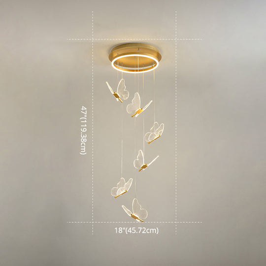 Nicole - Gold Butterfly Spiral Stairs Ceiling Lighting: Acrylic Led Pendant