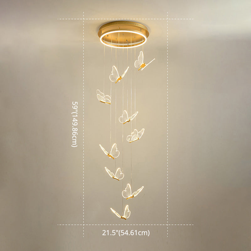Nicole - Gold Butterfly Spiral Stairs Ceiling Lighting: Acrylic Led Pendant