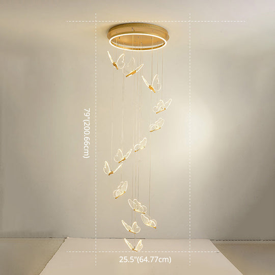 Nicole - Gold Butterfly Spiral Stairs Ceiling Lighting: Acrylic Led Pendant