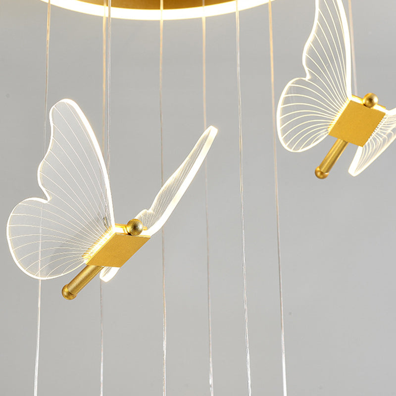 Nicole - Gold Butterfly Spiral Stairs Ceiling Lighting: Acrylic Led Pendant