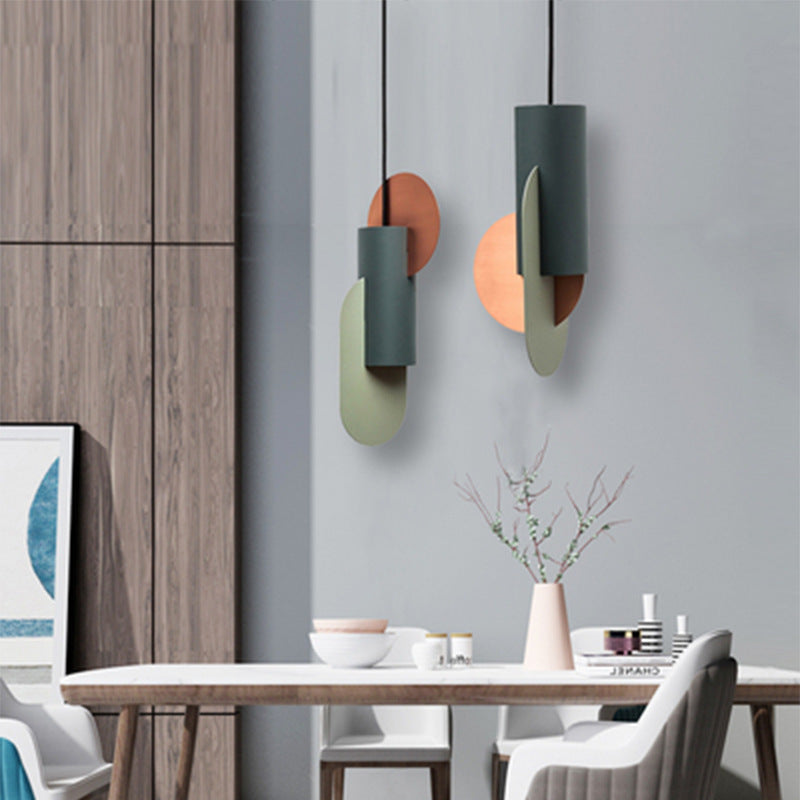 Laura - Colorblock Geometric Pendant Lighting Macaron Metal 1 - Light Pink - Green - Grey Ceiling