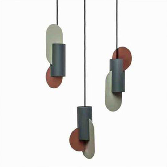 Laura - Colorblock Geometric Pendant Lighting Macaron Metal 1 - Light Pink - Green - Grey Ceiling