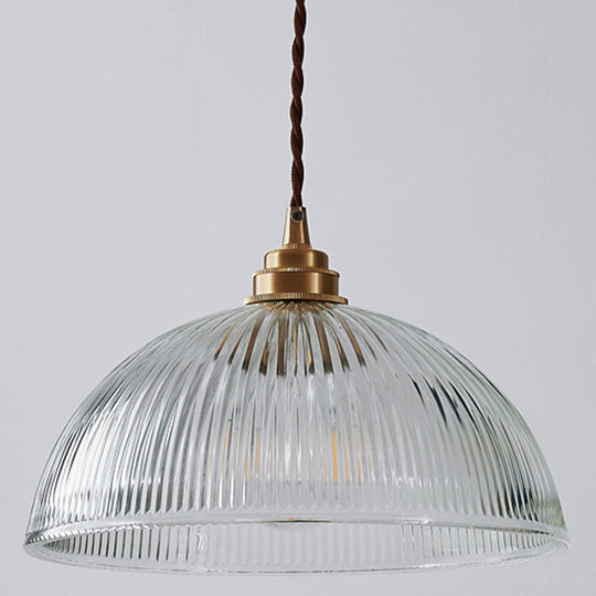 Willow - Ribbed Glass Pendant Light Brass Mini Lamp For Dining Room Clear / 12