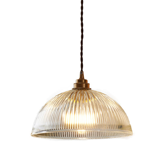 Willow - Ribbed Glass Pendant Light Brass Mini Lamp For Dining Room
