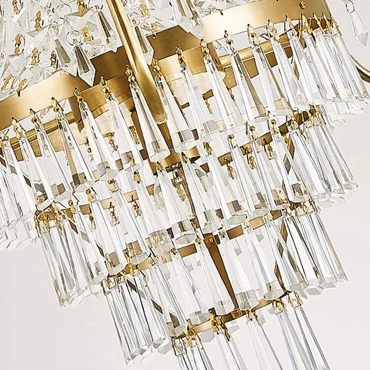 Empire Chandelier Light Fixture With Candle Luxury Crystal 4 Heads Pendant In Brass Finish