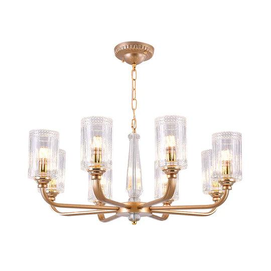 Clear Glass Cylinder Chandelier Light Vintage 3/5/6/8 Heads Lighting Fixture In Gold