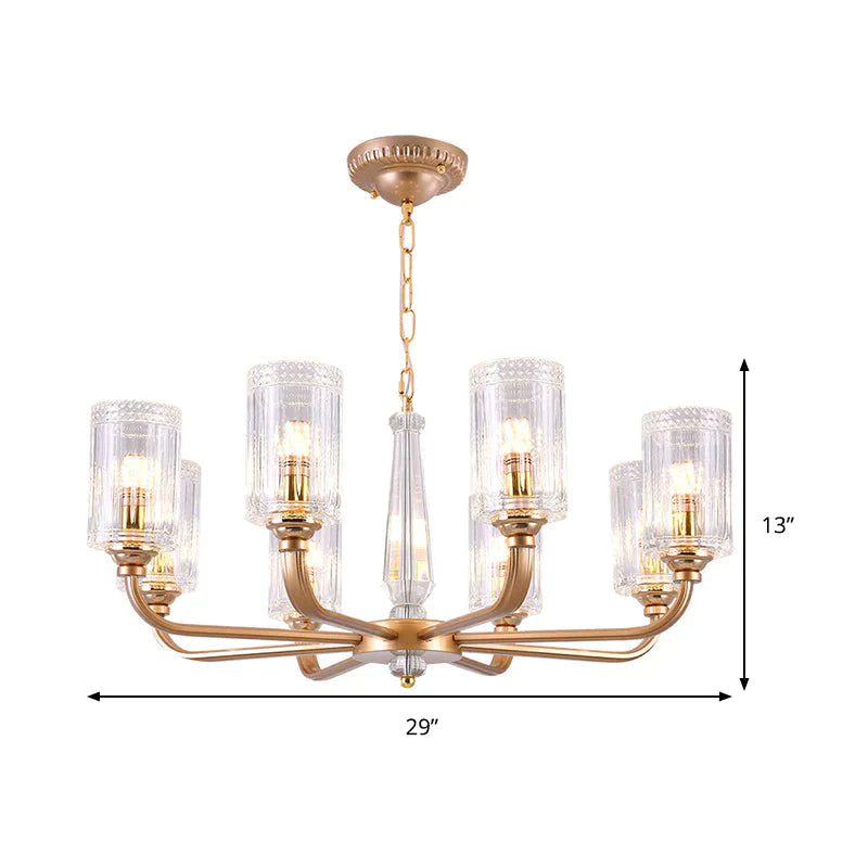 Clear Glass Cylinder Chandelier Light Vintage 3/5/6/8 Heads Lighting Fixture In Gold