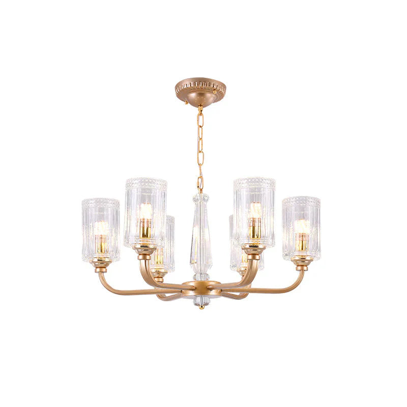 Clear Glass Cylinder Chandelier Light Vintage 3/5/6/8 Heads Lighting Fixture In Gold