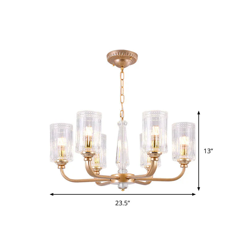 Clear Glass Cylinder Chandelier Light Vintage 3/5/6/8 Heads Lighting Fixture In Gold