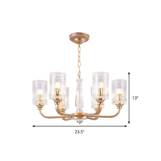 Clear Glass Cylinder Chandelier Light Vintage 3/5/6/8 Heads Lighting Fixture In Gold