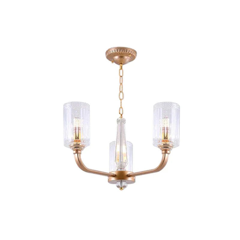 Clear Glass Cylinder Chandelier Light Vintage 3/5/6/8 Heads Lighting Fixture In Gold