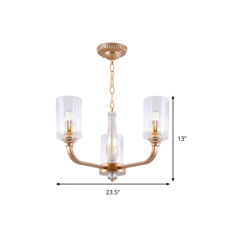 Clear Glass Cylinder Chandelier Light Vintage 3/5/6/8 Heads Lighting Fixture In Gold